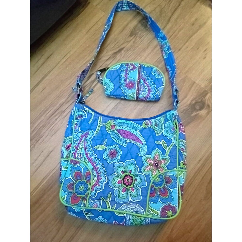 Ten Bears Floral Blue/Green Shoulder Bag Purse, Zip Closure, Exterior Pocket